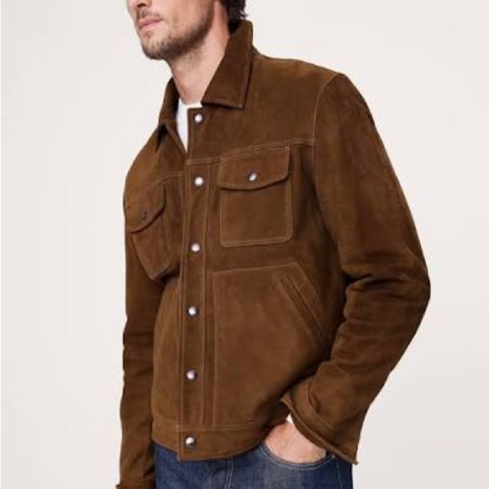 Banana Republic Men’s Brown Calf Suede Leather Trucker Jacket Medium